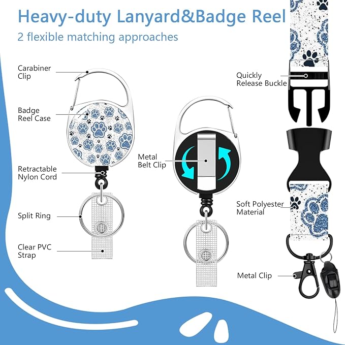 Puppy Paw Lanyard with Id Holder, Cute ID Badge Holder with Retractable Lanyard, ID Holder with Badge Reel Clips,Animal Keychain Name Tag ID Card Holder Teacher Women Doctor Office Gift