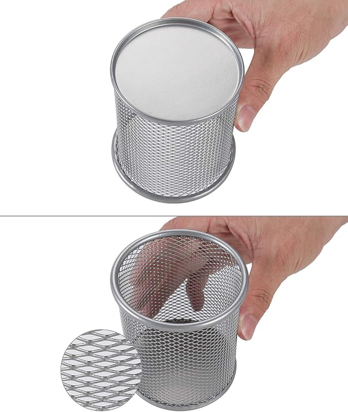 EasyPAG Round Mesh Pencil Holder 2 Pack Pen Holders Desk Pen Cups Organizer for Home, School Office, Silver