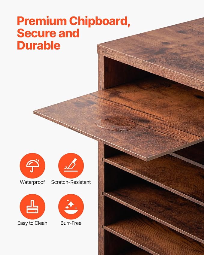 VEVOR Literature Organizer, 24 Compartments Office Mailbox with Removable Shelves, Wooden Mailbox Sorter Particle Board Office Home Classroom Storage, File Sorter for Documents, Papers, Retro Brown