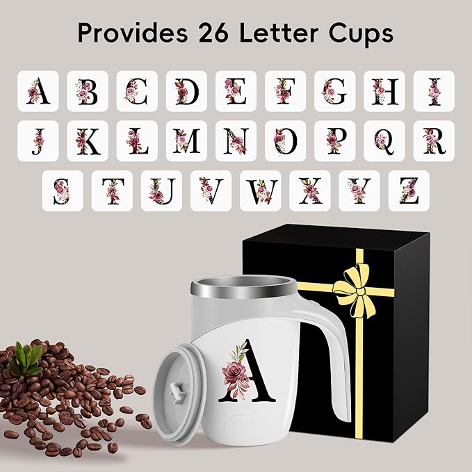 Initial Magnetic Stirring Coffee Mug Stainless Insulated Travel Cup Women Christian Teacher Godmother Religious Spiritual Inspirational Catholic Baptism Ordination Pastor Wife Ordained Minister Gift,T