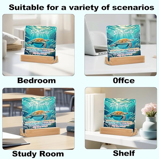 Sea Turtles Office Decor Sign, Inspirational Turtle Clear Acrylic Sign With Wooden Stand, Thank You Gifts for Home Office Desk Decorative Signs for Tabletop Cubicle Shelf Desk Accessories Decor