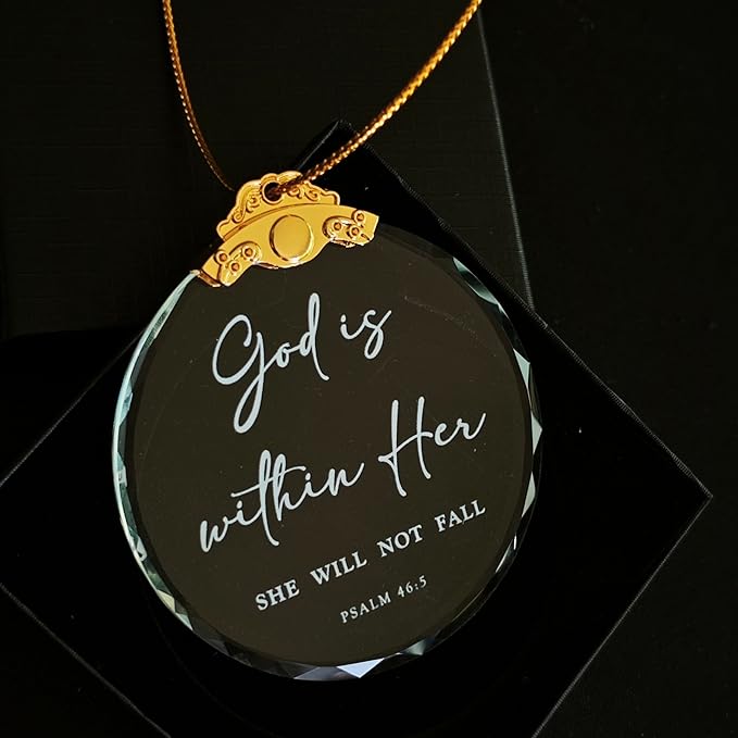 God is Within Her Christian Hanging Ornament Inspiring Religious Quote from Psalm 46:5 for Faith Encouragement Crystal Shiny Home Decoration