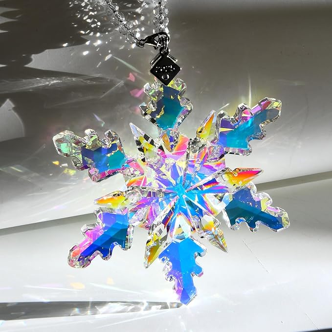 2025 Annual Edition Snowflake Crystal Christmas Ornaments,Christmas Tree Ornaments Crystal Sun Catcher Home Hanging Decor (2025 Dreamy Color)