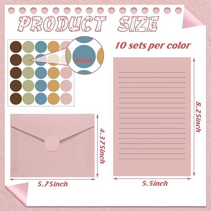 100 Pcs Stationery Lined Stationery Paper and Envelopes Set Includes 50 Letter Writing Paper and 50 Envelope for Office, 5.5 x 8.25 Inch(Morandi)