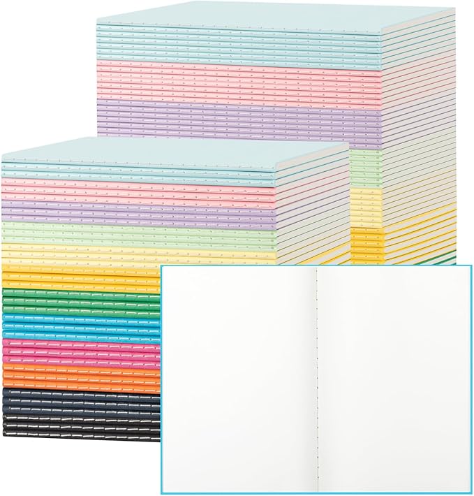 120 Pack Colorful Blank Notebooks for writing, Journals Bulk, A5 Composition Books, 8.3x5.5 Inch, 60 Pages, 30 Sheets Sketchbooks for Office School Travel Supplies (Blank-120 pack, 12 Colors)