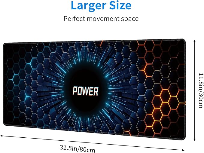 Hexagon Honeycomb Large Mouse Pad, Gaming Desk Mat, XL Extended Keyboard Desk Pad, 31.5"x11.8" Non-Slip Rubber Base Big Mousepad with Stitched Edges for Home and Office
