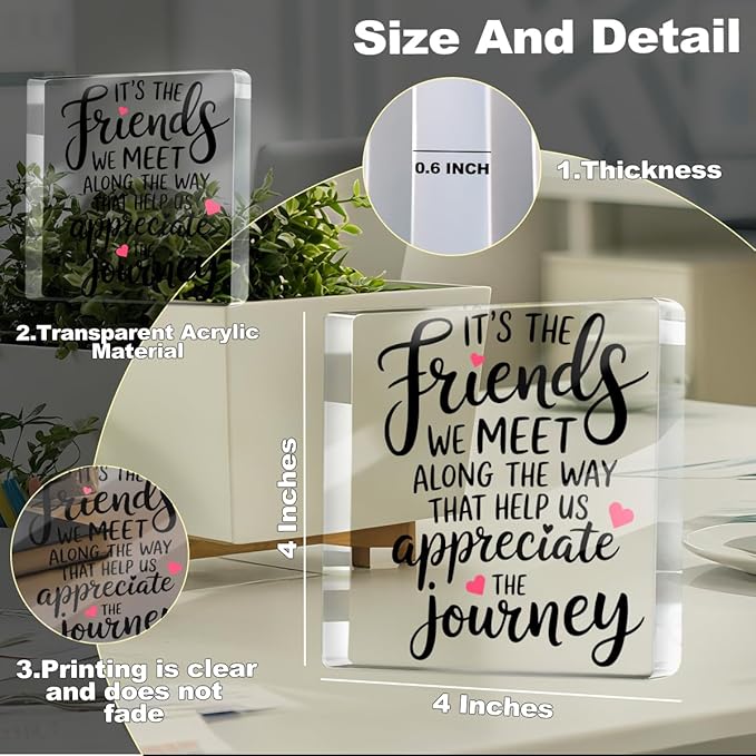 Friendship Gifts for Best Friends Bestie BFF, Friend Birthday Christmas Thanksgiving Gifts, Appreciation Acrylic Plaque Desk Decorative Signs for Home Office Living Room