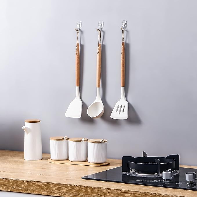 20 Small Hooks+24 Removable Strips, Clear Wire Hanger Hooks, Damage-Free Utility Hooks, Heavy Duty with Adhesive Strips, No Tools Wall Hook for Hanging, Value Pack