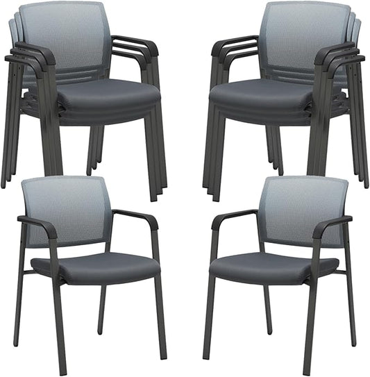 CLATINA Mesh Back Stacking Arm Chairs with Upholstered Fabric Seat and Ergonomic Lumbar Support for Office School Church Guest Reception Grey (Gray-8 Pack)