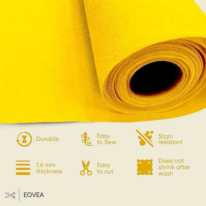 EOVEA | Acrylic Felt Fabric by The Yard - Non-Stiff, Soft Material - 72" Wide - 1.6mm Thick Felt Sheets for DIY Crafts, Sewing, Upholstery, Cushion, Padding(Yellow, 2 Yard)
