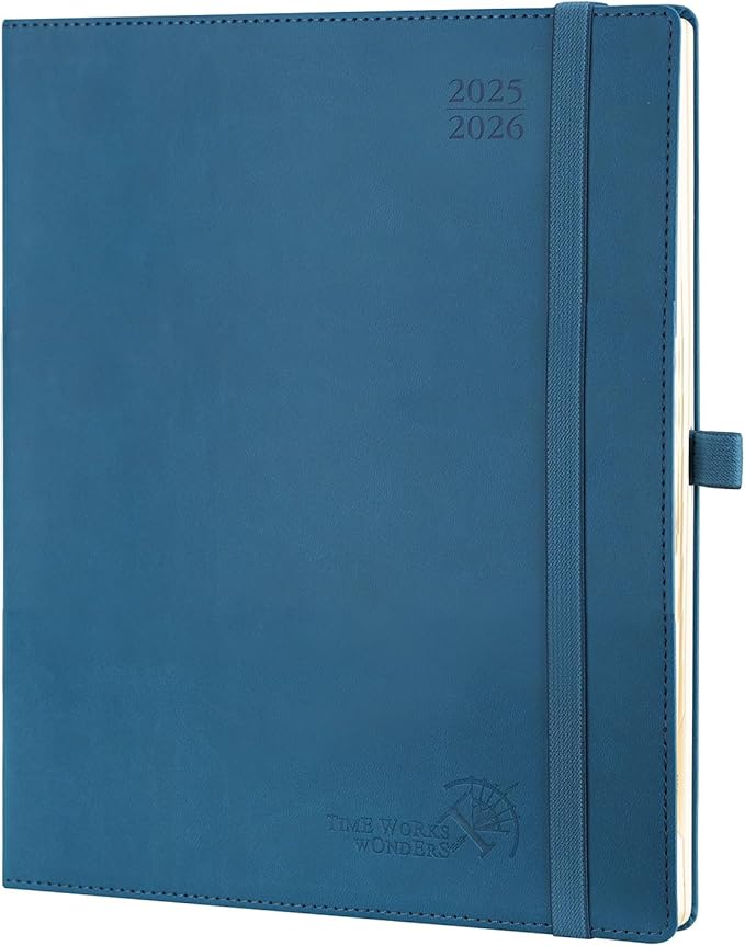POPRUN Planner 2025-2026 (Large - 8.5'' x 10.5'') Academic Weekly Calendar (July 2025 - June 2026) with Hourly Time Slots, Monthly Tabs, 100GSM Thick Papers, Leather Soft Cover - Night Sky Blue