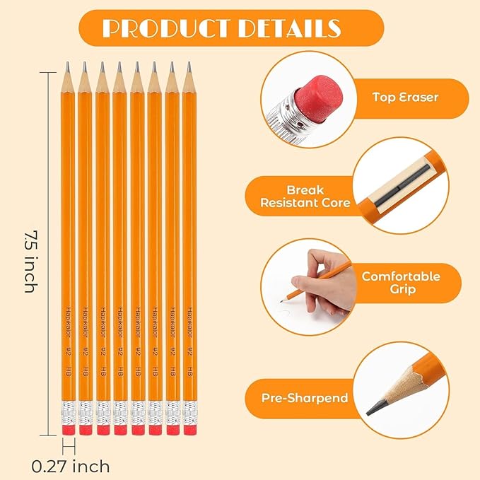 600 Pack Sharpened #2 HB Pencils with Erasers, Bulk Pack Graphite Pencils for School Classroom Teacher Supplies, Writing, Drawing and Sketching, Gifts for Kids Party Favors