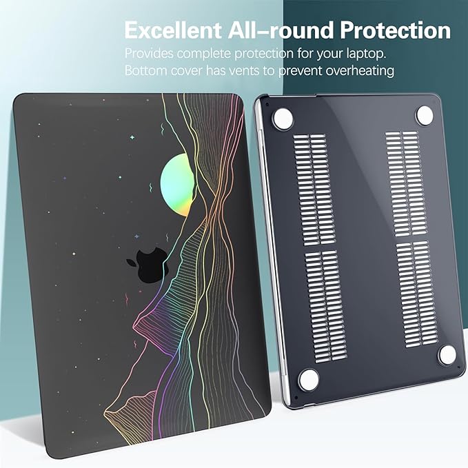 KEROM Clear Black Case for MacBook Pro 14 inch 2024-2021 M4 M3 M2 M1 Pro/Max Chip A3112 A3185 A3401 A2918 A2992 A2779 A2442, Plastic Hard Shell Case & Keyboard Cover for MacBook Pro 14'', Sunrise