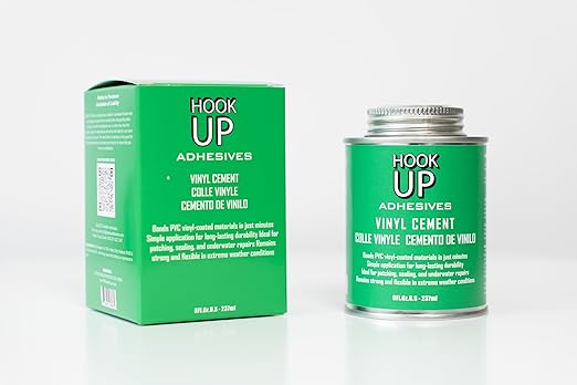 HOOK UP 8 OZ Adhesives, Premium Waterproof Vinyl Cement Glue for Pool Repairs & Inflatable Items Fast-Drying, Strong Bonding Adhesive Ideal for Vinyl, PVC, Upholstery, Tarps, Hot Tubs, Air Mattresses