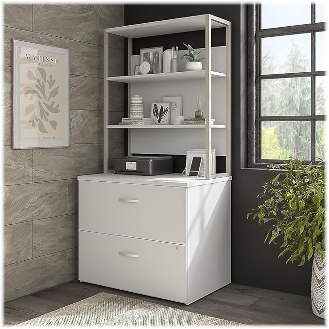Bush Business Furniture Hybrid 2 Drawer Lateral File Cabinet-Assembled, White