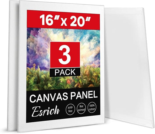 ESRICH Canvases for Painting 16x20 Inch, 3 Pack Canvas Boards for Painting Cotton Primed Acid Free Large Blank Canvas Panels for Oil Paint, Watercolor, Acrylic Paint, Gouache and Tempera.