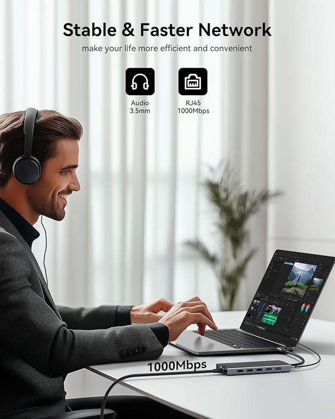 USB C Docking Station Dual Monitor 15 in 1 Laptop Docking Station Triple Display for Dell HP Lenovo Thinkpad Surface, USB C Hub Multiple Adapter Dongle with 4K HDMI+VGA+USB Port+Button+PD+Ethernet