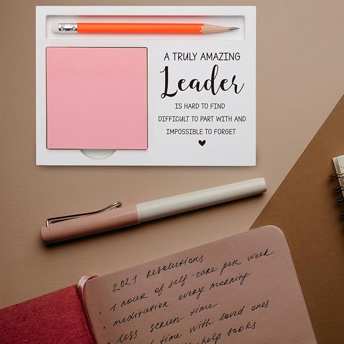 Leader Appreciation Gift Desk Organizer with “A Truly Amazing Leader” Quote for Farewell, Retirement, Promotion, or Thank You Inspirational Desk Retro Note Pad Holder XBCT15