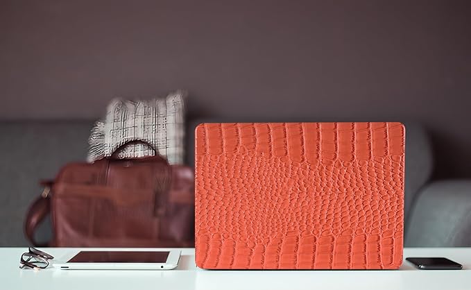 KEROM Compatible with Crocodile MacBook Air 13 inch Case 2021 2020 2019 2018 M1 A2337 A2179 A1932, Textured Elegant Luxury Aligator Skin Snakeskin PU Leather Hard Shell & Keyboard Cover, Orange