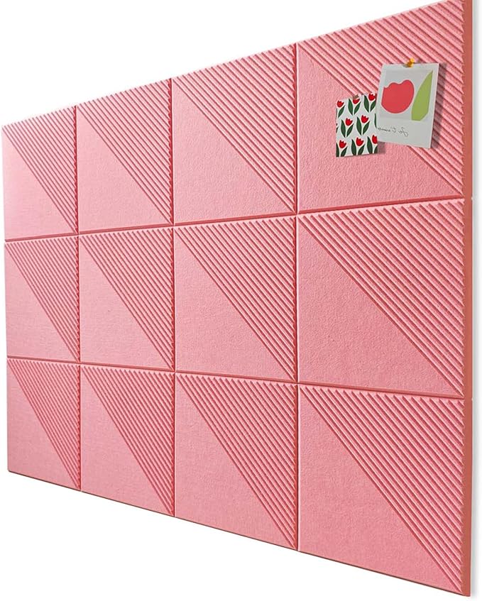 Large Cork Board for Walls 48"x 36", 12 Pack Felt Wall Tiles with Safe Removable Adhesive Tabs, Cork Board for Office,Pinboard Bulletin Board - Pink