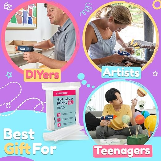 50pcs Full Size Hot Glue Sticks for Large Glue Gun, 0.43x6 inches Large Glue Sticks, Bulk-Pack for Arts Crafts DIY Fabric Gluing & More