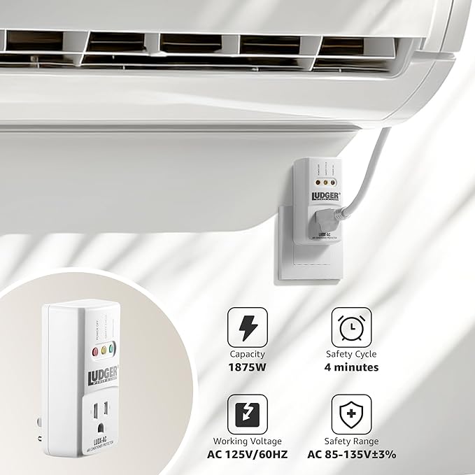 Ludger Power Surge Protector (LUDX-AC), ETL Certified, Reliable Protection, 4-Minute Safety Cycle, 3 Modes LED Indicator, 2/3 Prong Outlets, Fire-Resistant