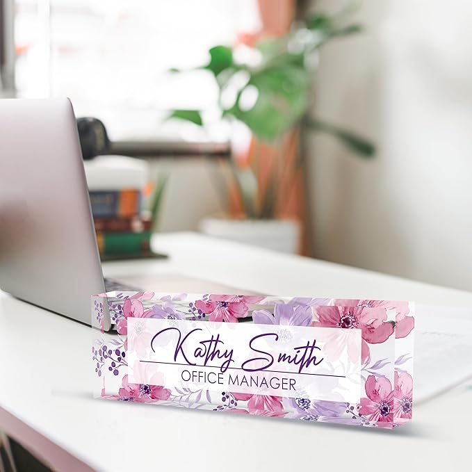 Personalized Name Plate for Desk, Custom Desk Name Plate, Acrylic Name Plate Office Desk Accessories, Personalized Office Gifts for Coworkers Teachers, Employee Appreciation Gifts (A-WaterColor4)