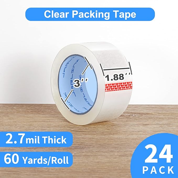JARLINK Clear Packing Tape (24 Rolls), Heavy Duty Packaging Tape for Shipping Packaging Moving Sealing, 2.7mil Thick, 1.88 inches Wide, 60 Yards Per Roll, 1440 Total Yards