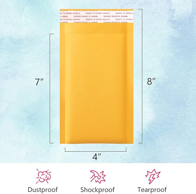 UCGOU Kraft Bubble Mailers 4x8 Inch 50 Pack Usable Size 4x7 Inch Yellow Padded Envelopes #000 Small Business Mailing Packages Self Sealing Tear Resistant Boutique Bulk Mail Shipping Bags