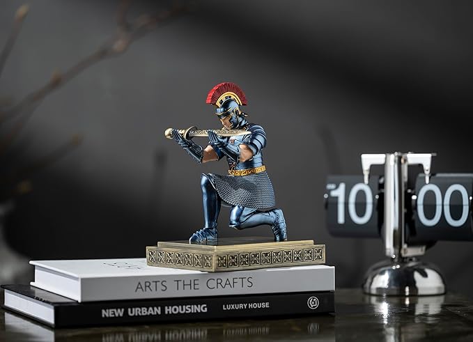 Roman Praetorian Warrior Knight Pen Holder Desk Ornament Resin Pencil Holder Desk Accessories and Organizer for Office with a Letter Opener (Blue)