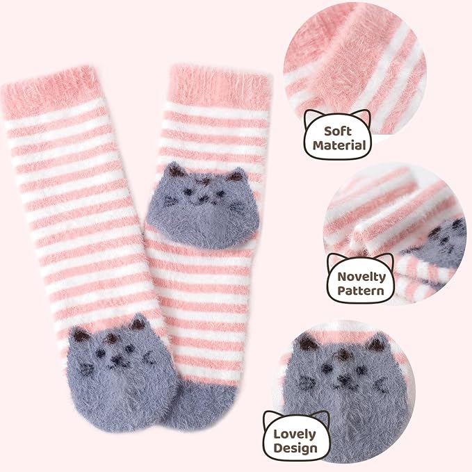ICEIVY 5 Pair Fuzzy Cozy Socks for Women - Warm Comfy Soft Casual Home Sleep Winter Wool Socks - Gifts for Women