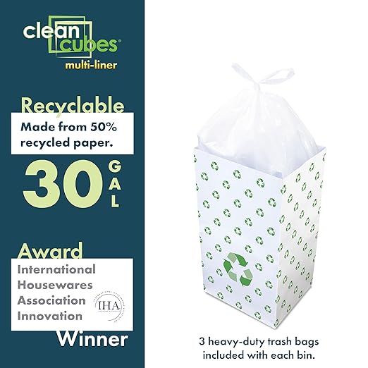| 30 Gallon Multi-Liner Disposable Trash Cans (3-Pack) - Reusable Garbage and Recycling Bins for Parties, Events, and More (Recycle)