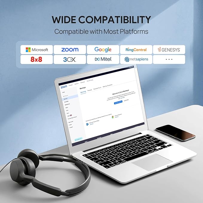 Yealink UH42 USB-A Headset with Noise Cancelling Mic, Wired Headphones for PC Computer Laptop, Compatible with Zoom Teams, Comfort Ear Cushions, Stereo Sound, in line Controls