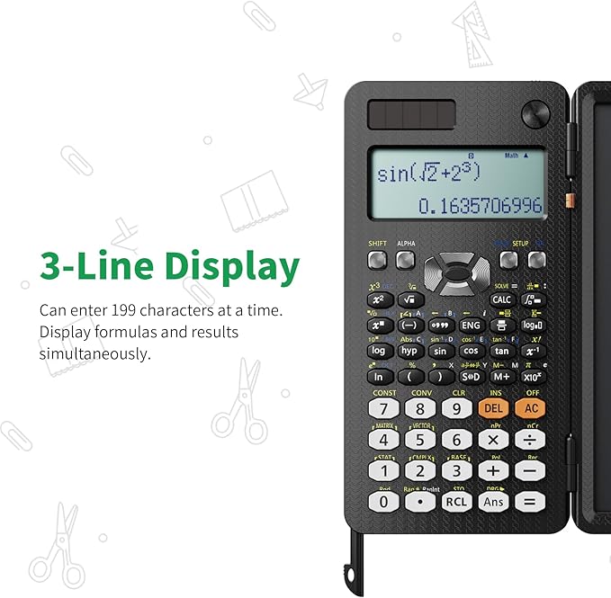 Scientific Calculator with Notepad 991ES Black Science Calculator with Writing Tablet Foldable Scientific Calculators for High School College Students School Supplies