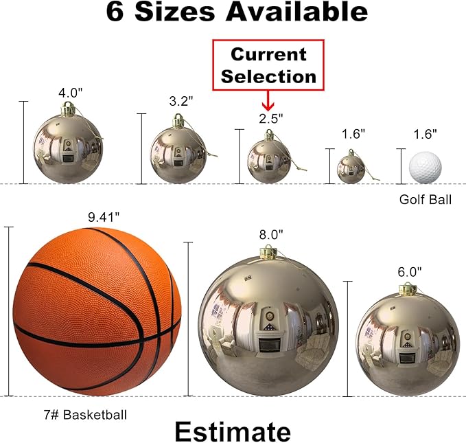 Champagne Gold 2.5" Christmas Balls Christmas Tree Decoration Ornaments Shatterproof Hanging Balls for Birthday Halloween Holiday Wedding Decorations Set of 24pcs