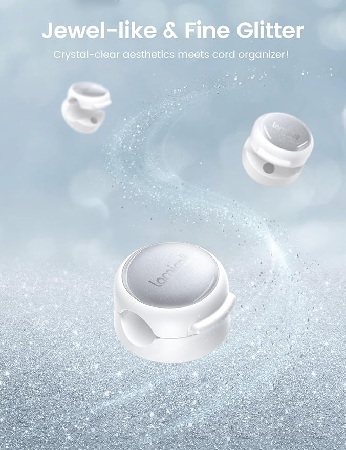 12Pack Magnetic Cable Clips Cord Organizer - Lamicall [Crystal-Clear & Silver Shine] Cable Management Holder for Phone Charging Cord, Strong Adhesive for Nightstand, Home Office Desk Decor Accessories