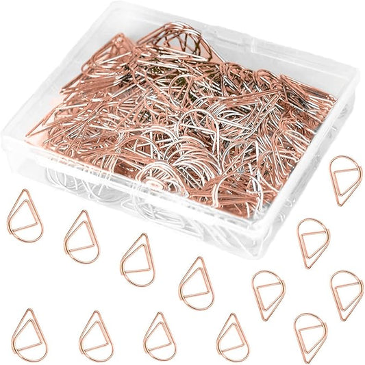 150 Pcs Small Rose Gold Paper Clips Cute Paperclips Decorative Waterdrop Clips Basic Office Supplies for Photo Wedding Invitations Pink Paper Clip