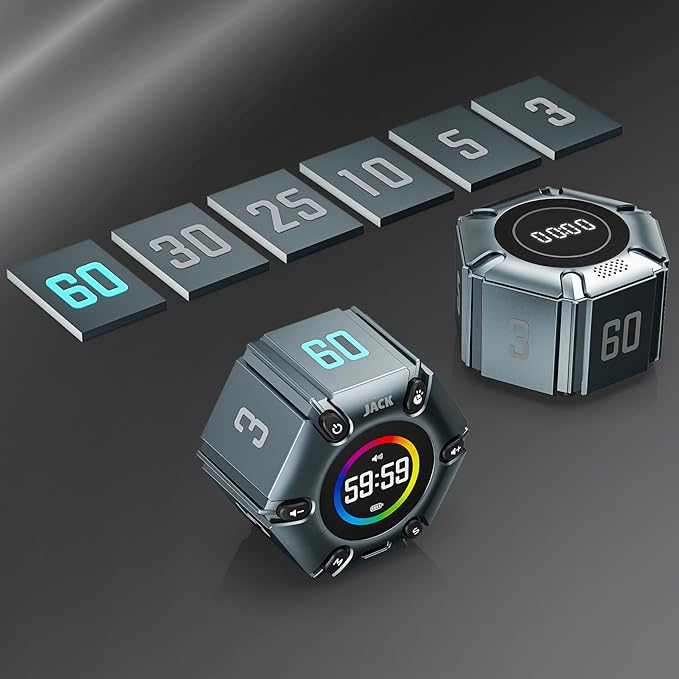 Printers Jack Timer, Visual Pomodoro Timer, Productivity Cube Mute & Vibration & Adjustable Sound Alert, for Office, ADHD, Study, Work, 3/5/10/25/30/60min & Custom Countdown - Iron Gray