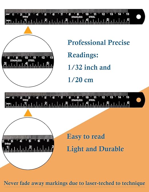 Metal Ruler, 6 Inch Stainless Steel Straight Edge with Metric Measurement, 2 Pack, 15 Centimeters Straight Edge Ruler with Inch to MM Conversion Table for Students, Machinist and Drafting