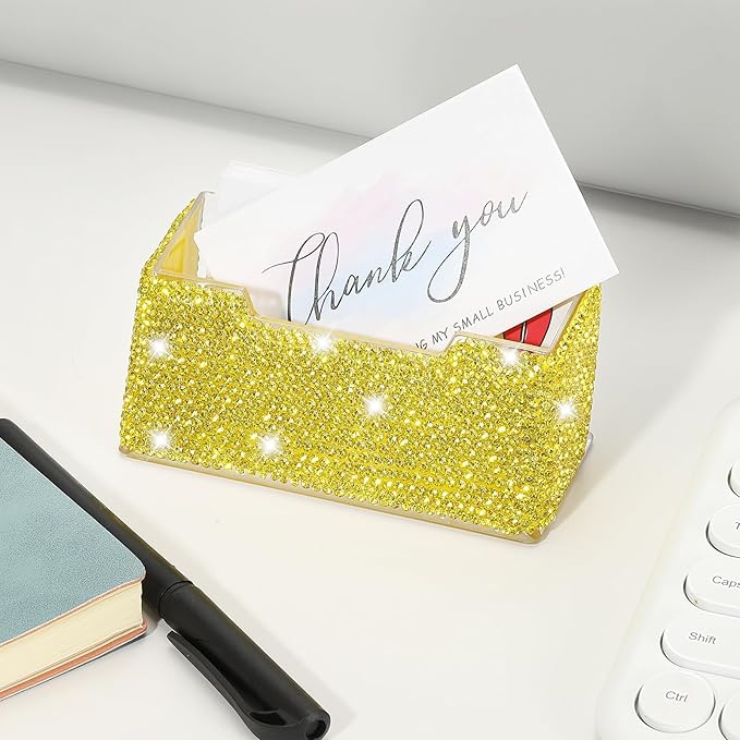 PATIKIL Rhinestone Business Card Holder, Crystal Business Card Holders Bling Business Card Organizer Display Stand for Desktop Desk Office Exhibition, Yellow