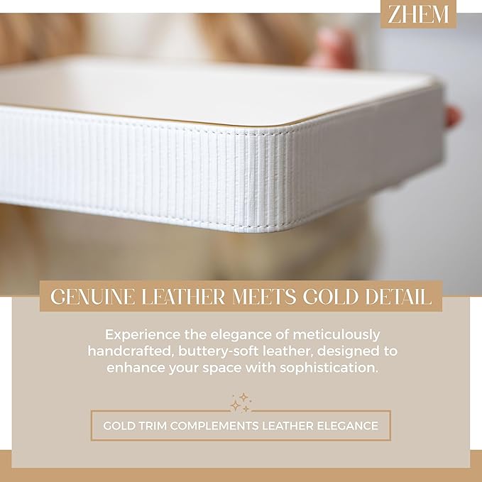 2 Pack White Catch All Trays for Jewelry| Small Leather Valet Tray| Key Bowl for Entryway Table EDC Trinket Tray Catch All| Perfume Trays for Dresser Organizer Perfume Holder (Set of 2)