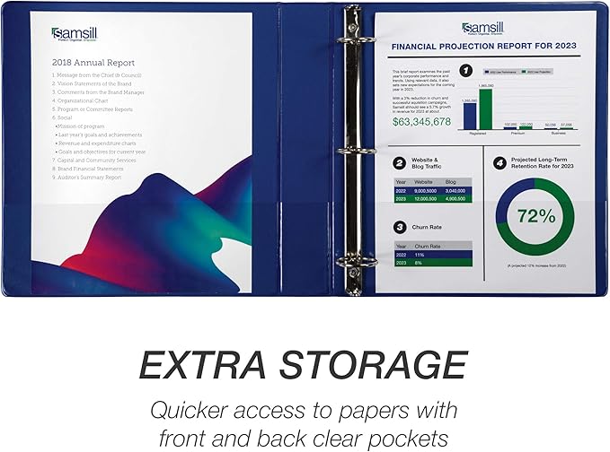 Samsill Durable 1.5 Inch Binder, Made in the USA, Round Ring Customizable Clear View Binder, Blue, 4 Pack (MP48452)