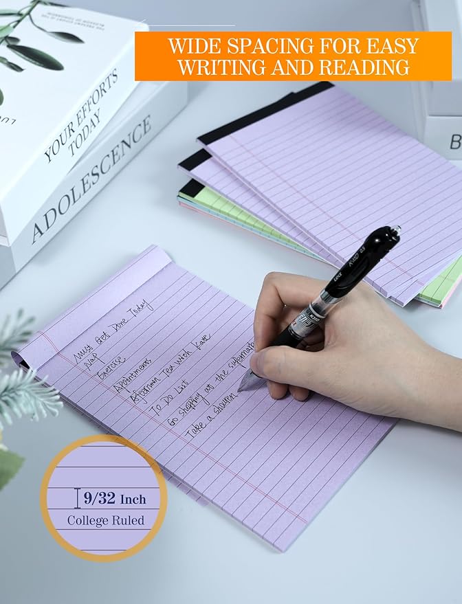 6 Pack Small Note Pads 5x8, Color Legal Pads 5x8 In, College Ruled Notepad Paper Pad with Sturdy Back, Perforated 5 x 8 Notepads Small Writing Pad Narrow Ruled Pads of Paper Notebook, Multicolor