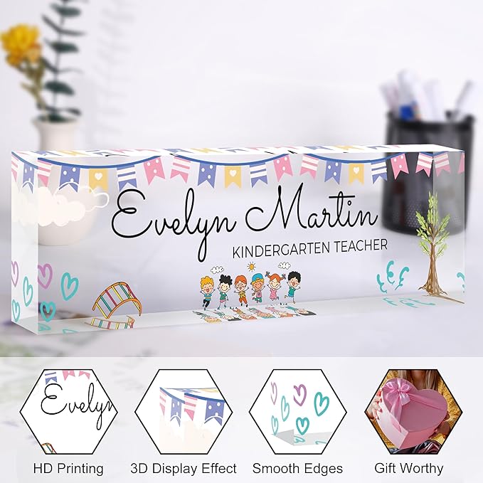 Custom Name Plate for Desk, Personalized Acrylic Office Name Sign with Name & Title, Elegant Desk Decor for Women Men, Employee Appreciation Gift (Teacher-3)