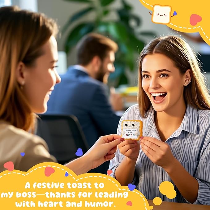 Gifts for Boss “A Festive Toast to My Boss” Handmade Crochet Toast Plush, Funny Thank You Appreciation Gift for Women Men Boss, Coworker, Manager, Supervisor, Leader – Office Christmas Decor Gift