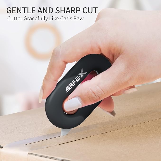Box Cutter Retractable, Box Opener, Ceramic Box Cutter, Built-In Magnetic, Mini Box Cutter, Safety Box Cutter, Cute Box Cutter, Small Box Cutter For Women, Package Opener, Box Opener Tool (BLACK)