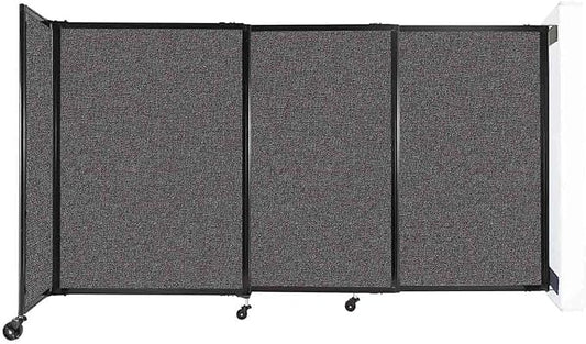 Wall-Mounted Sliding StraightWall Room Divider | Adjustable Widths | Locking Wheels | Room Separator | Up to 7'2" Wide x 4' Tall Charcoal Gray Fabric Panels
