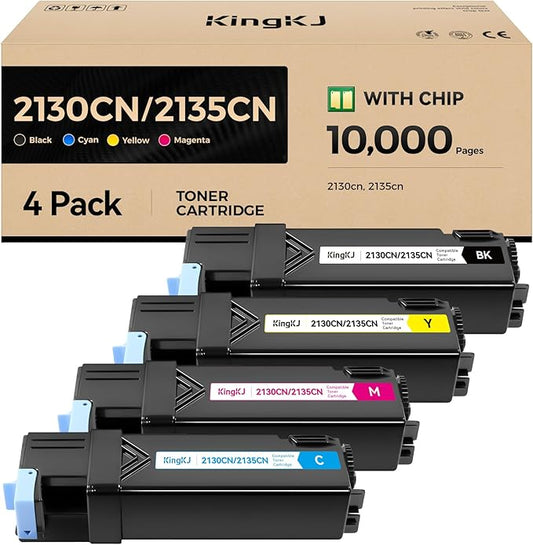 2130CN 2135CN Toner Cartridge Compatible Replacement for Dell 2130cn 2135cn 2130 2135 Printers 330-1436 T106C 330-1437 T107C 330-1433 T109C 330-1438 T108C Black Cyan Magenta Yellow 4-Pack