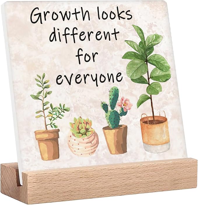 Inspirational Office Desk Decor Sign Gifts For Women Social Worker Motivational Quotes Desk Decor Growth Looks Different For Everyone Signs Cute Plant Office Decorations For Work Table Decor Sign