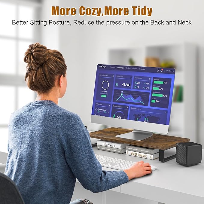 XINYAO Computer Monitor Stand Desk, 24 inch Ergonomic Desks Riser with Spacious Storage for Laptop, Printer, Accessories